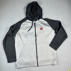 Miami Redhawks Adidas Team Issue Hoodie Mens Large Gray Black ClimaWarm Full Zip